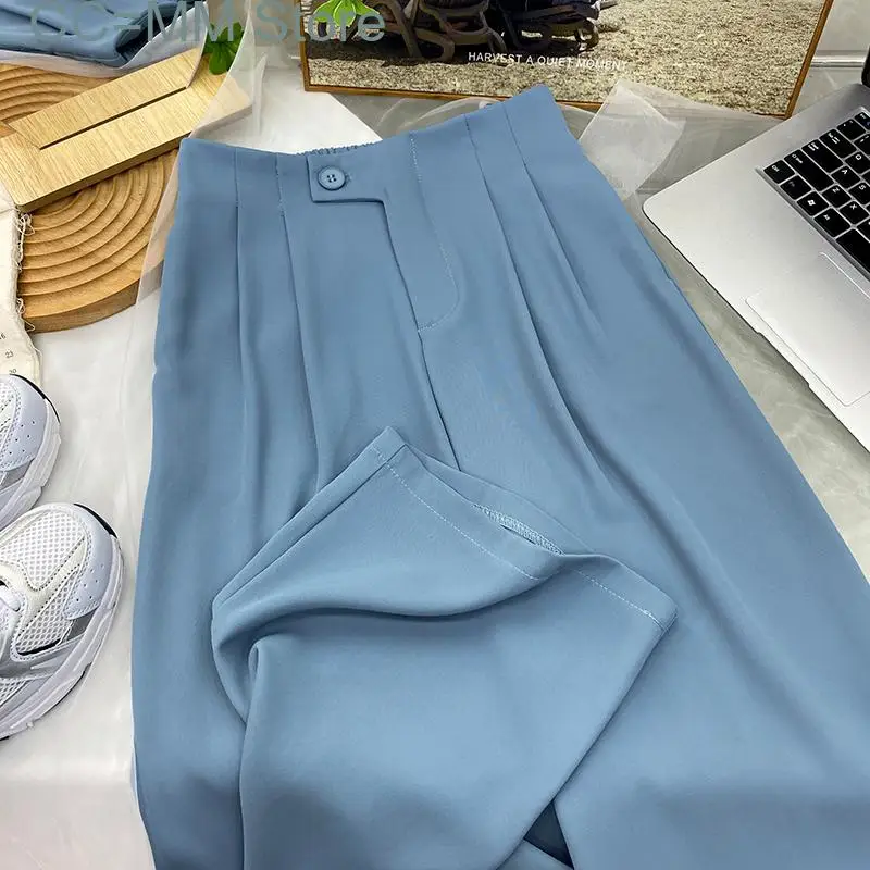 New Solid Suits Pants for Women High Waisted Korean Fashion Wide Leg Pants Office Ladies Full Length Baggy Pants