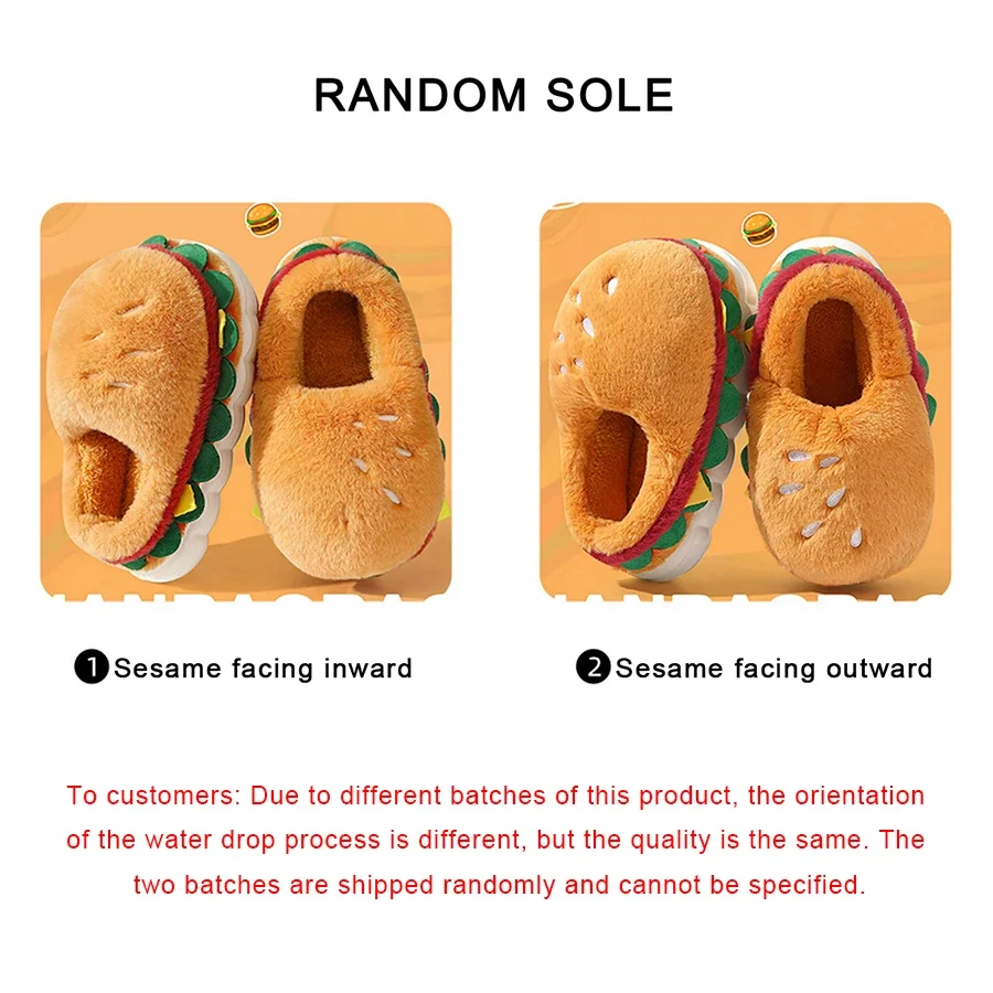 Creative Simulation Hamburger Slippers Women Men Funny Thick Sole Plush Shoes Non-Slip Soft Bottom 3D Cartoon Slides Indoor Home