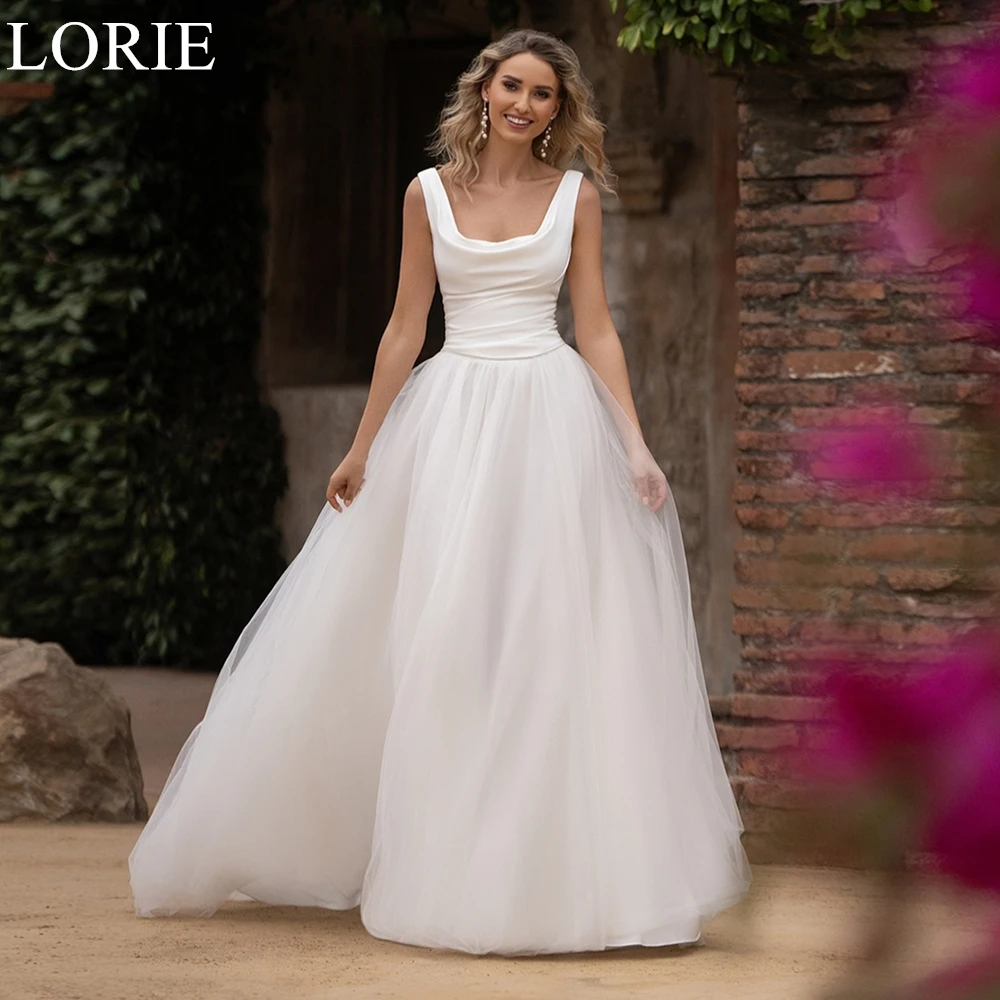 

LORIE Simple Tulle Wedding Dresses A-Line Spaghetti Strap Draped Pleated Bride Prom Gown Backless 2025 Bridal Gowns Customized