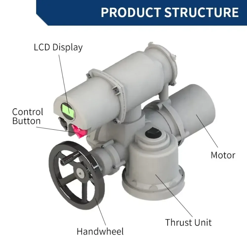 Electric multi-indexing actuator ISO5211 connected on-stop-off button, suitable for the chemical industry