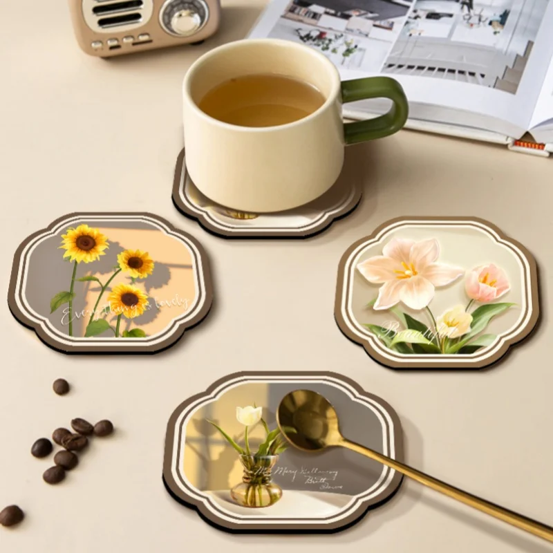 Acrylic Coaster Fresh Heat Insulation Tea  Home Table Anti-scald Non-slip Mats Coffee  Kitchen Useful Novelties