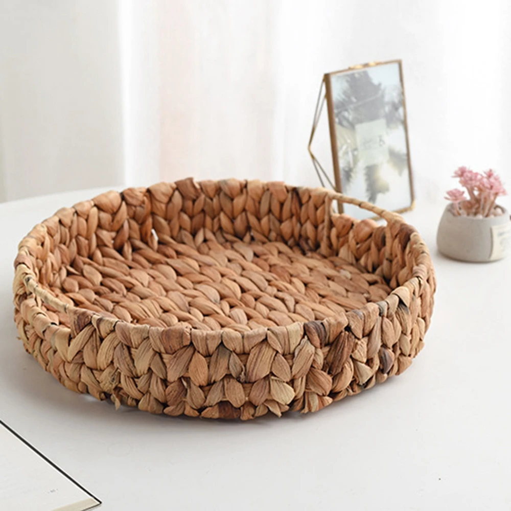 Water Hyacinth Straw Snack Organizer Basket Tabletop Snack Tray Safe Vintage Restaurant Fruit Tray Kitchen Bar Supplies