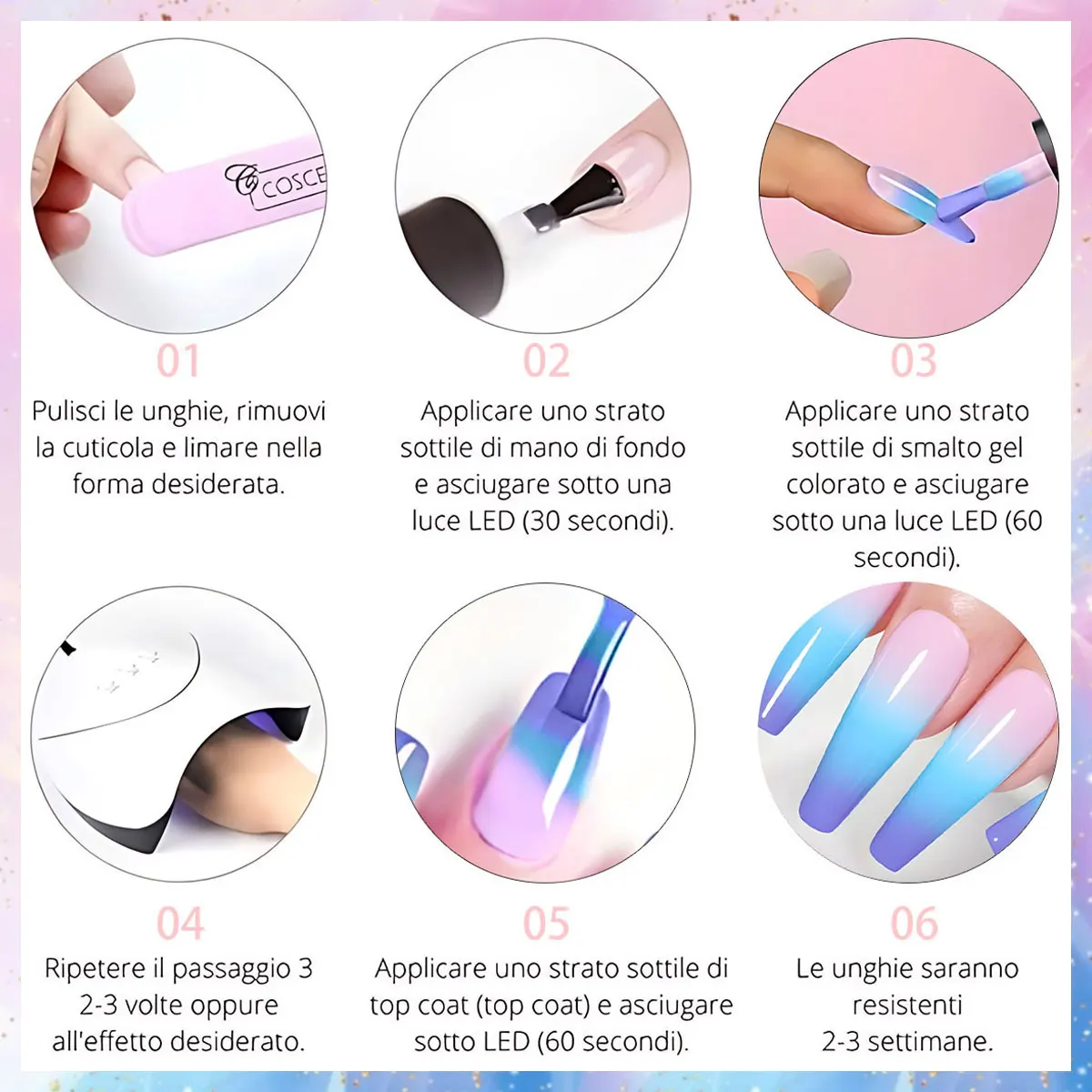 6 قطع/مجموعة لاصقة أظافر جلية حساسة للحرارة قابلة للتغيير، تغييرات الألوان مع درجة الحرارة، مجموعة فنية للأظافر #6