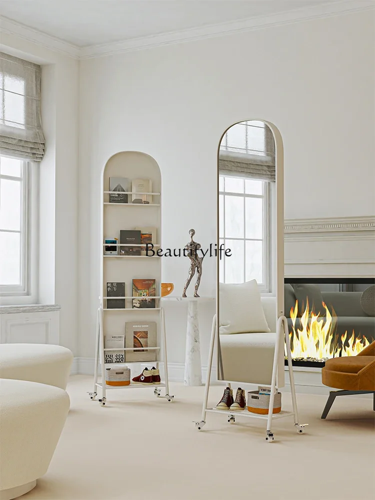 

Movable Dressing Full Body Floor Mirror Home Rotary Multifunctional with Storage Magazine Rack