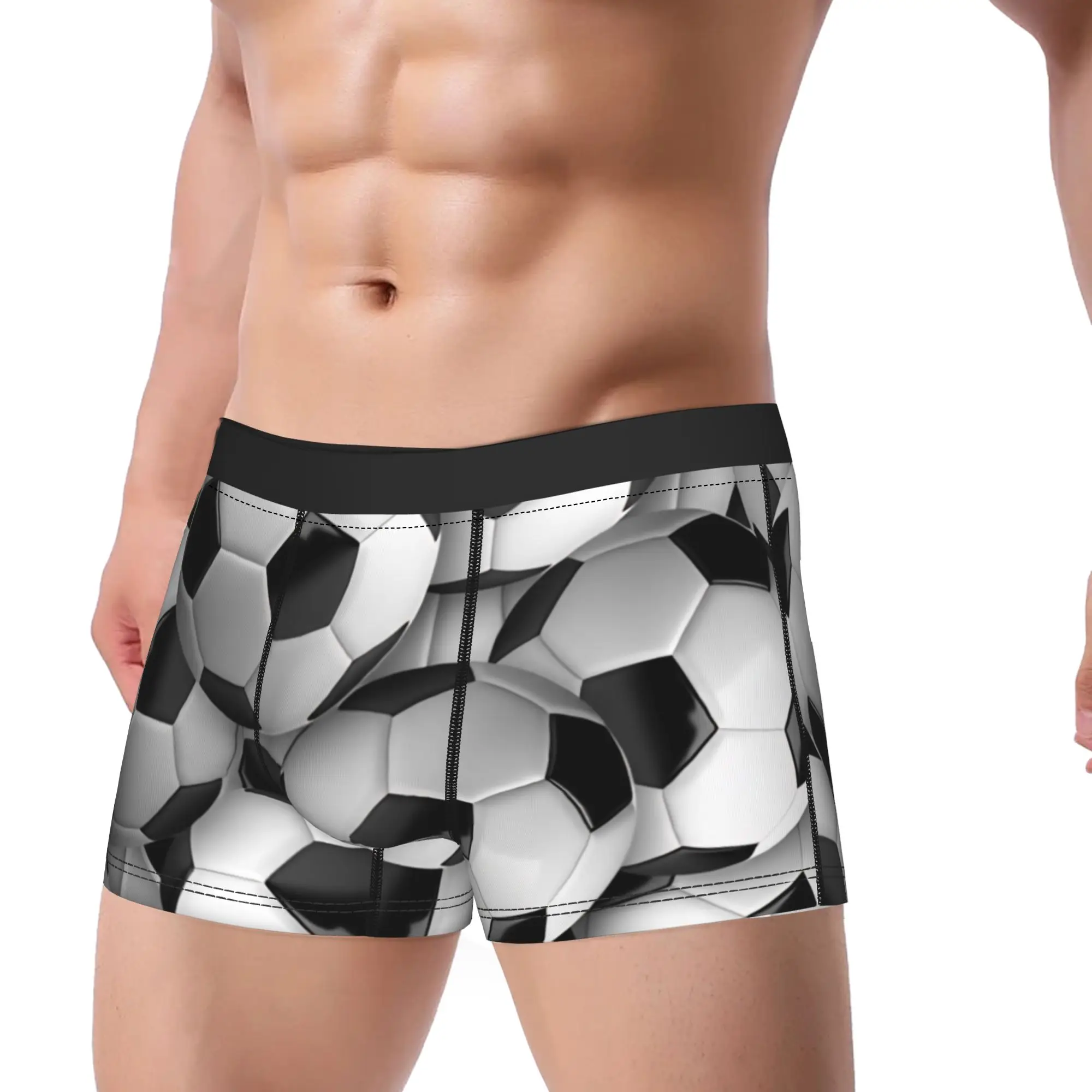 3D Soccer Balls Overlay Background Underwear  Male Shorts Briefs Funny Boxershorts High Quality Pattern Oversize Underpants