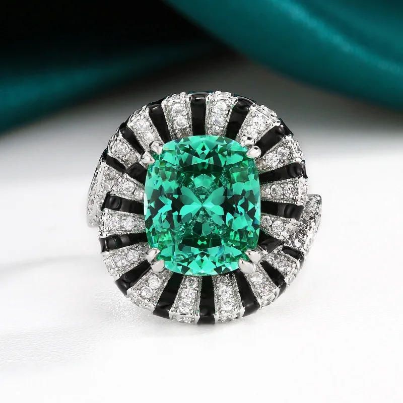 

New jewelry with copper base and gold plating, Para green square creative ring with main stone 10*12
