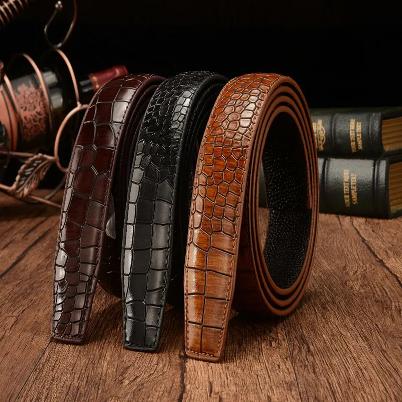 Head layer cowhide crocodile pattern business and leisure automatic buckle belt body Mens belt without buckle head