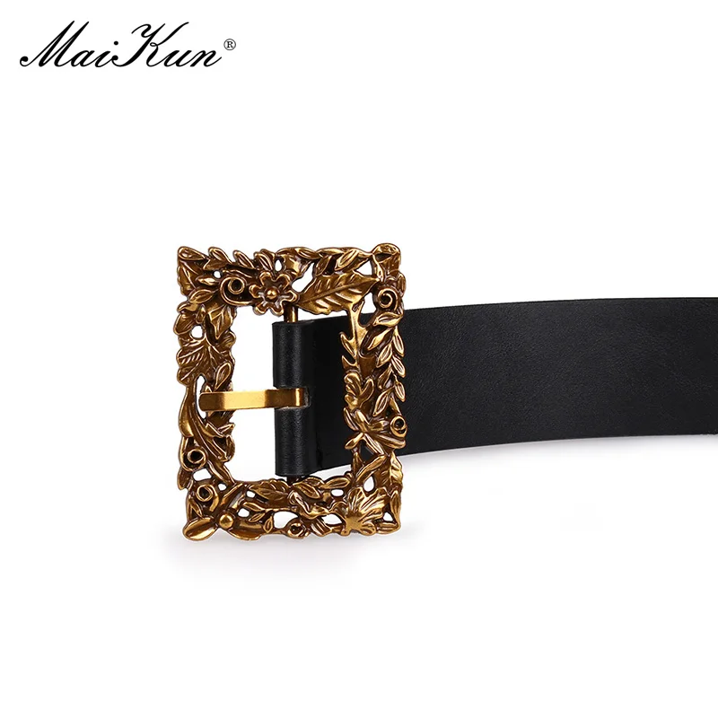 Maikun Vrouwen Riem Grote Vierkante Goud Vintage Gesneden Gesp Riem Elegante Pu Brede Riem