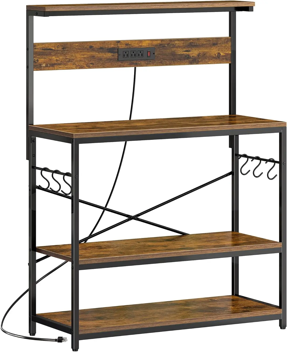 

Kitchen Storage Rack Power Outlets Microwave Stand Coffee Bar Stand Large Desktop Adjustable Middle Shelf Six Hooks