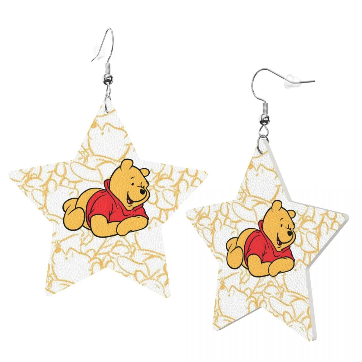 Custom Winnie The Pooh Leather Teardrop Earrings for Women Leather Earrings Fashion Lightweight for Parties Holidays view 2