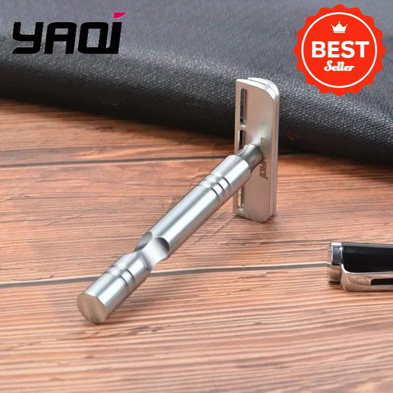 

YAQI Бритва для бороды, матовый хромированный цвет, лезвие переменного тока Excalibur, однолезвийная мужская безопасная бритва для бритья