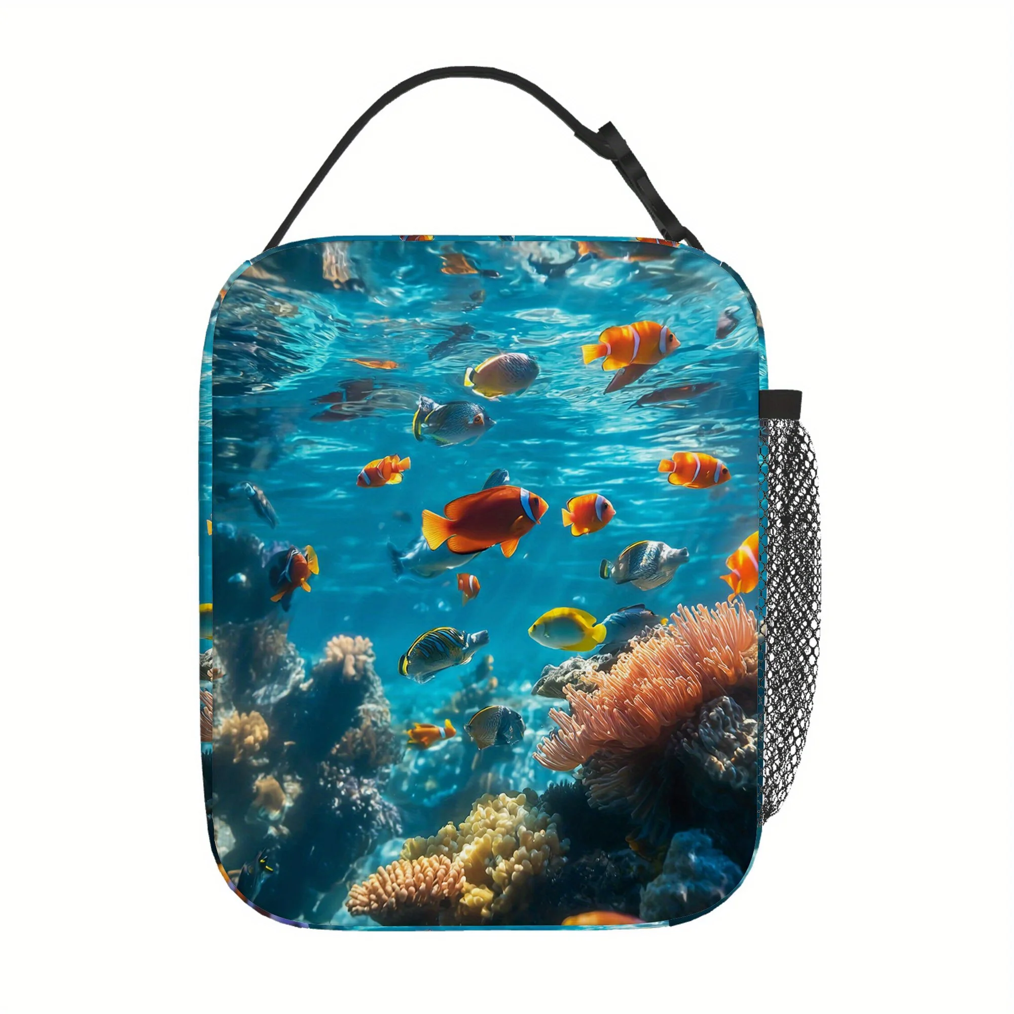 A Single Piece Featuring Colorful Fish Swimming Through Lively Coral Reefs. This Printed Thermal Bag Is Insulated