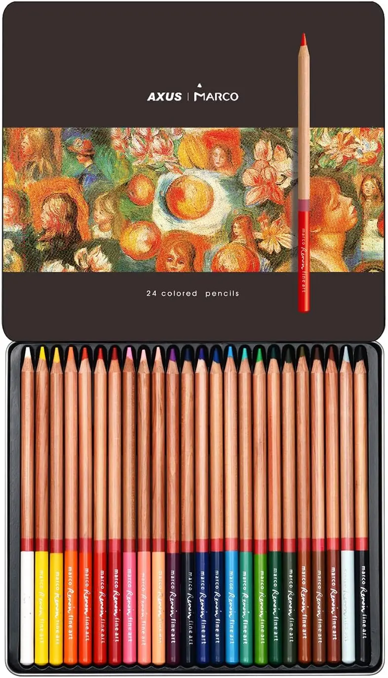 

Oil-Based Colored Pencils 3.7mm Thick Core with Rich Colors for Artists and Art Lovers in Iron Box Pack of 24