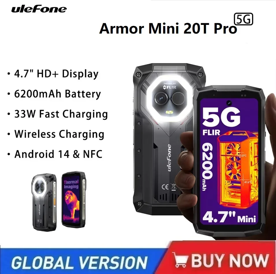 Ulefone Armor Mini 20T Pro 5G Rugged Phone LED Light  4.7