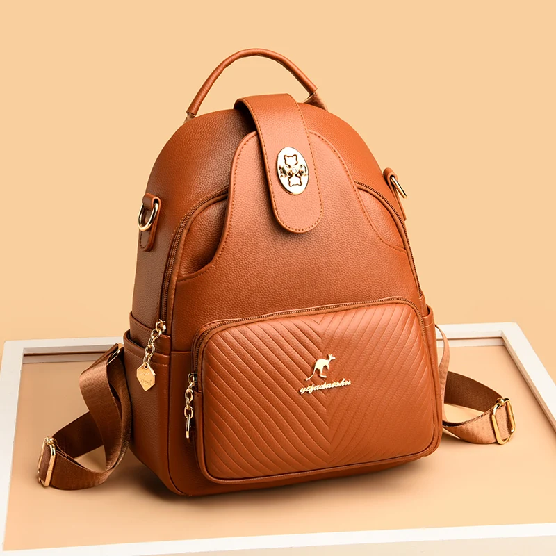 2024 New Fashionable Women's Backpack High Quality Soft Leather Women Shoulder Bag Famous Luxury Brand Female Handbag Sac A Main