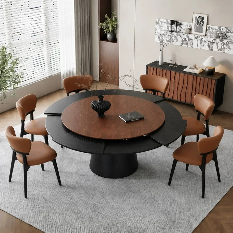 Round Rotating Dining Table Retractable Chairs Household Dining Table Breakfast Restaurants Mesa Plegable Home Furniture