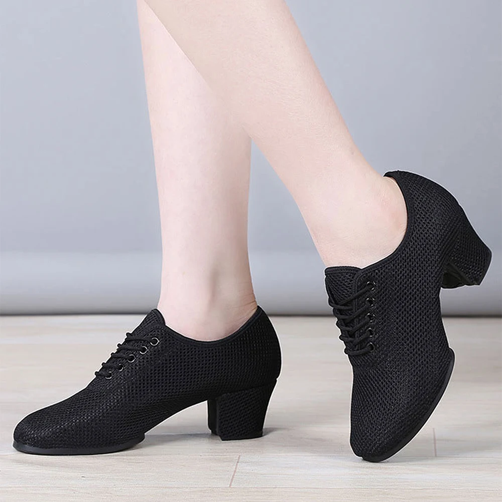 Women Latin Tango Dance Training Shoes High Heel Comfortable Breathable Mesh Adult Women\'s Salsa Dance Training Shoes