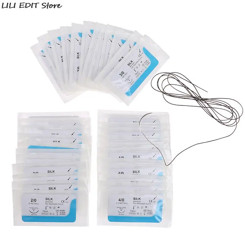 Hot Sale 12PCS 75cm 2/0 3/0 4/0 Dental Surgical Needle Silk Medical Thread  Suture Surgical Practice Kit