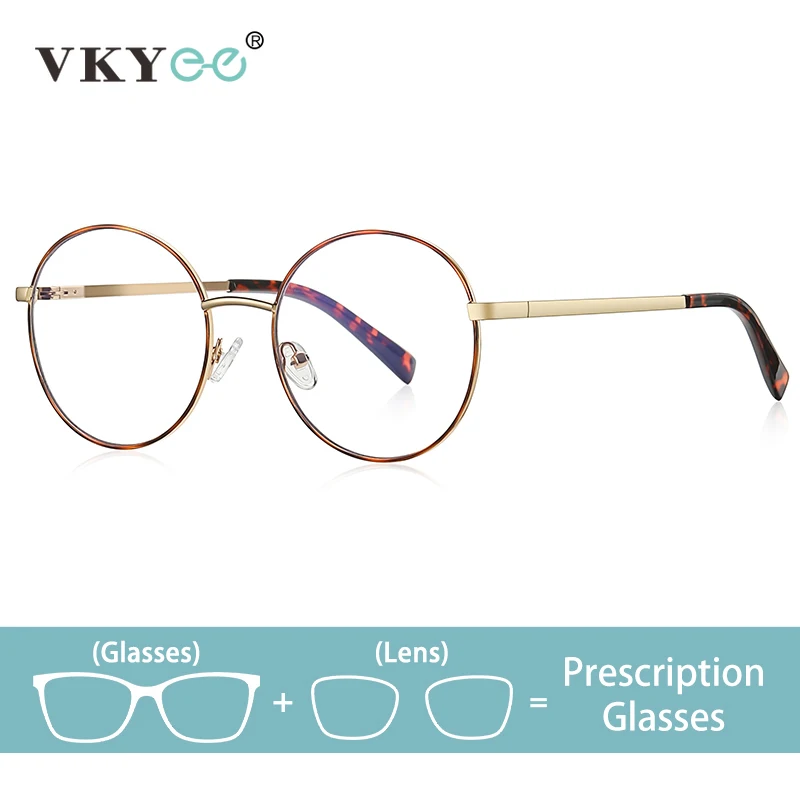 VKYEE Fashion Simple Round Frame Design Progressive Multifocal Anti Blue Light Glasses Photochromic Customizable Prescription