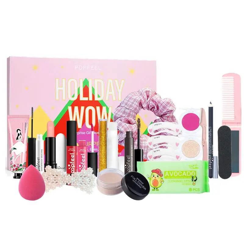 Christmas Make Up Set para meninas, Lip Eye Fack Cosmetics, Ferramenta de maquiagem, Caixa surpresa, início, 19 peças, 2024