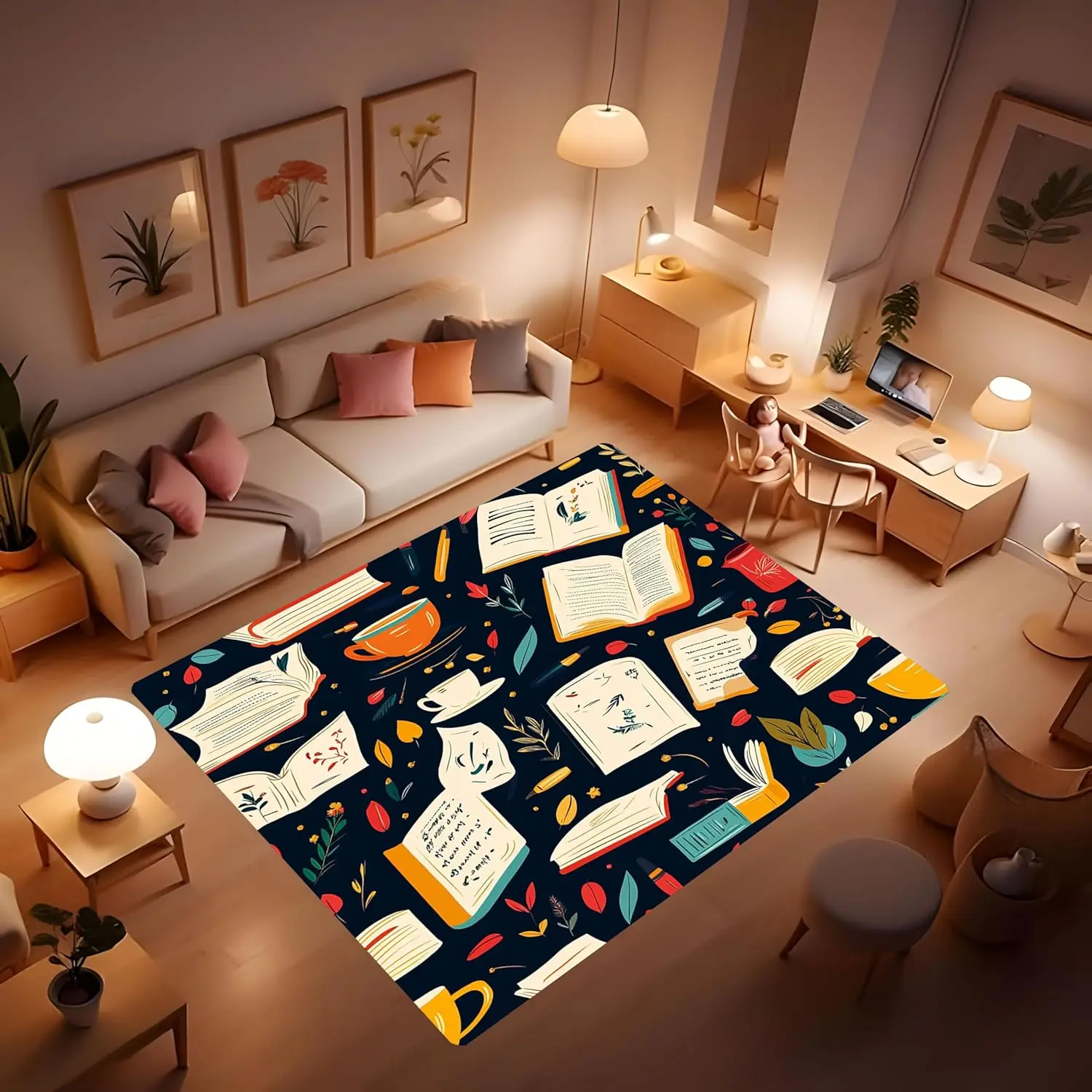 Non-Slip Rug Books Comic Graffiti Books Reading Home Decoration Rug Suitable for Classroom Living Room Bedroom Dining Room