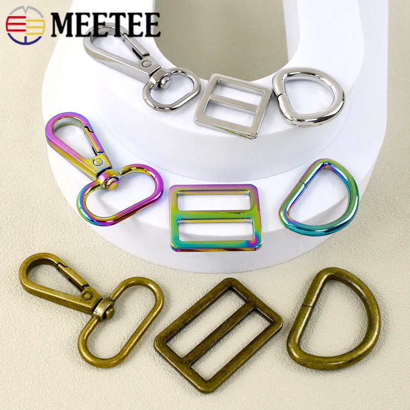 Meetee 2/3Sets 16-38mm Metal Bag Strap Buckle Swivel Clasp D Ring Slider Tri-glide Buckles Webbing Hooks Keychain Lobster Clasps