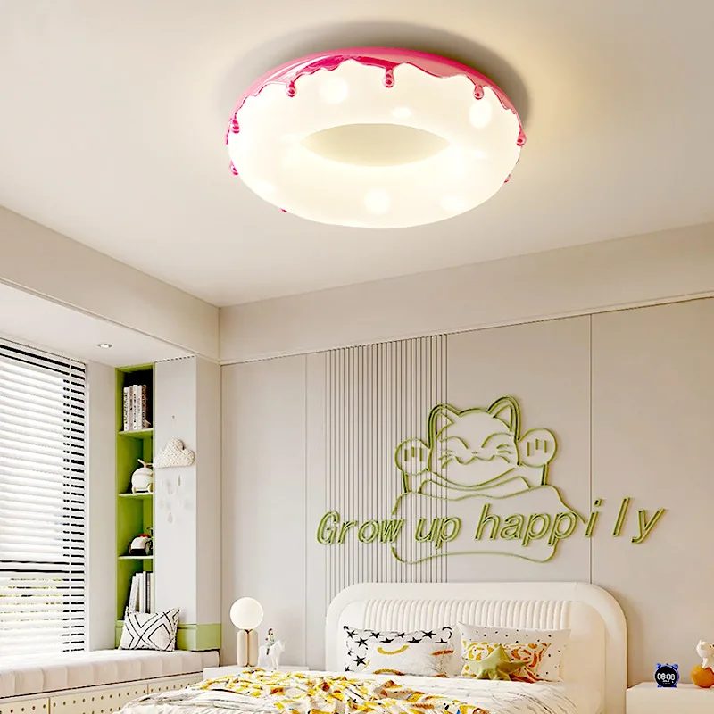 Imagem -02 - Aipaite-modern Donut Styling Rodada Led Teto Lustre para Quarto das Crianças Estudo Quarto Decoração Luminária