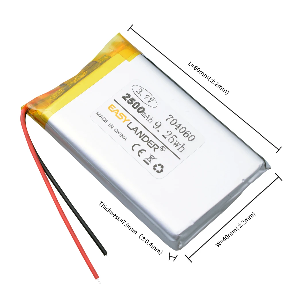 3.7V 2500mAh 704060 Batteries Rechargeable Lithium Li-ion Polymer Battery for Tablet pc Power Bank GPS Mp3 Mp4