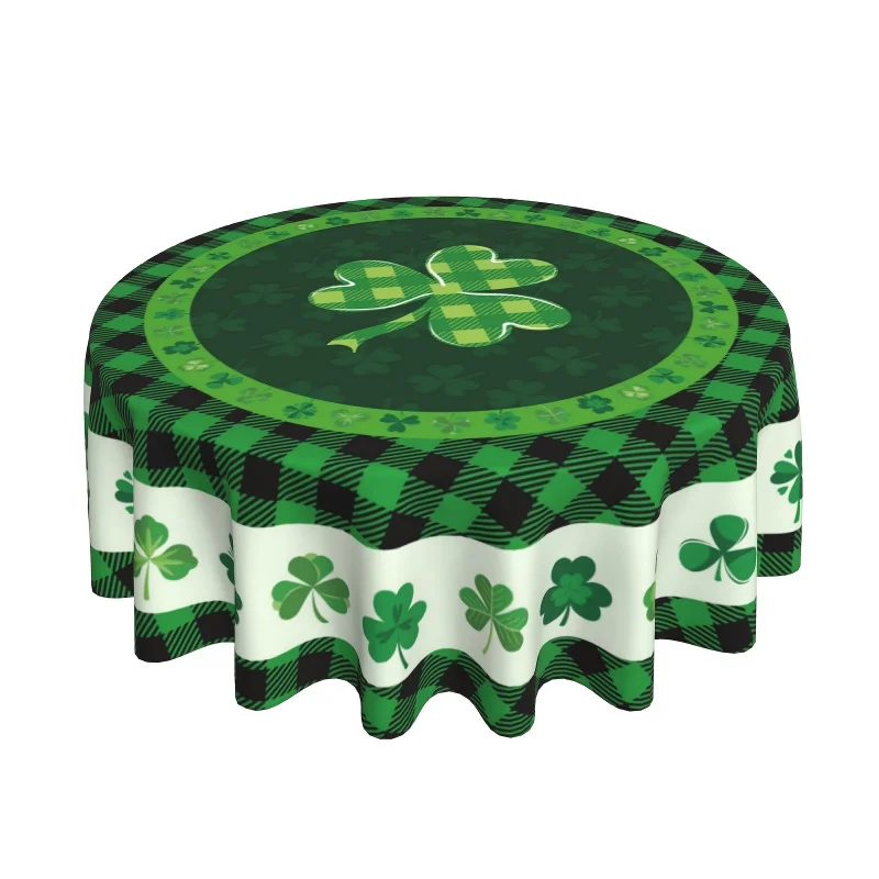 

St. Patrick's Day Round Tablecloth, Luxury Clover Pattern Table Cover, Waterproof Irish Holiday Decor, Home Party