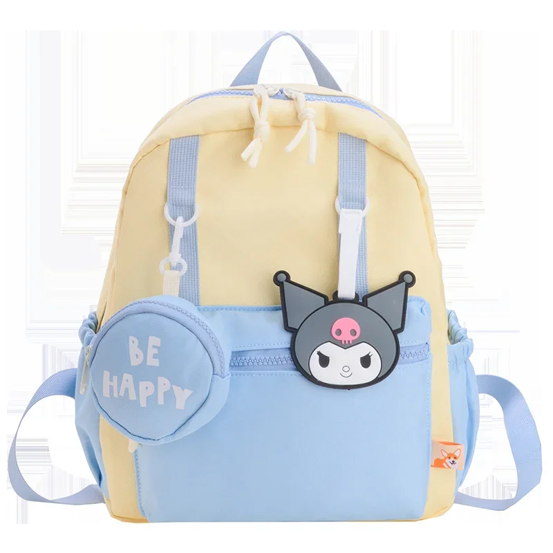 Sanrio Kulomi, bonita mochila escolar de tendencia para niños, mochila ligera informal de gran capacidad con colores contrastantes de dibujos animados