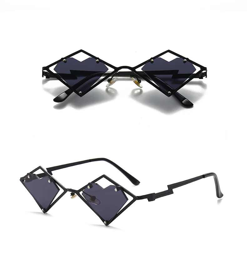 Metallrahmen Herz randlose Sonnenbrille Frauen Männer Steampunk Luxusmarke Sonnenbrille weibliche Farbverlauf Hip Hop Brillen UV400 Farben – Detail 6
