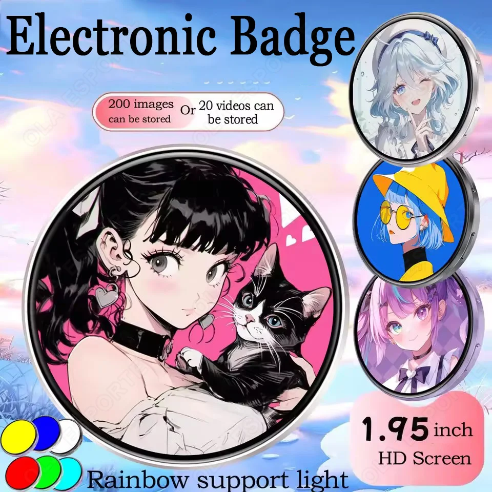 

Anime Blue Tooth Electronic Badge Video Playing Rainbow Support Light Picture Dynamic Carousel Bidirectional Transmission Brooch