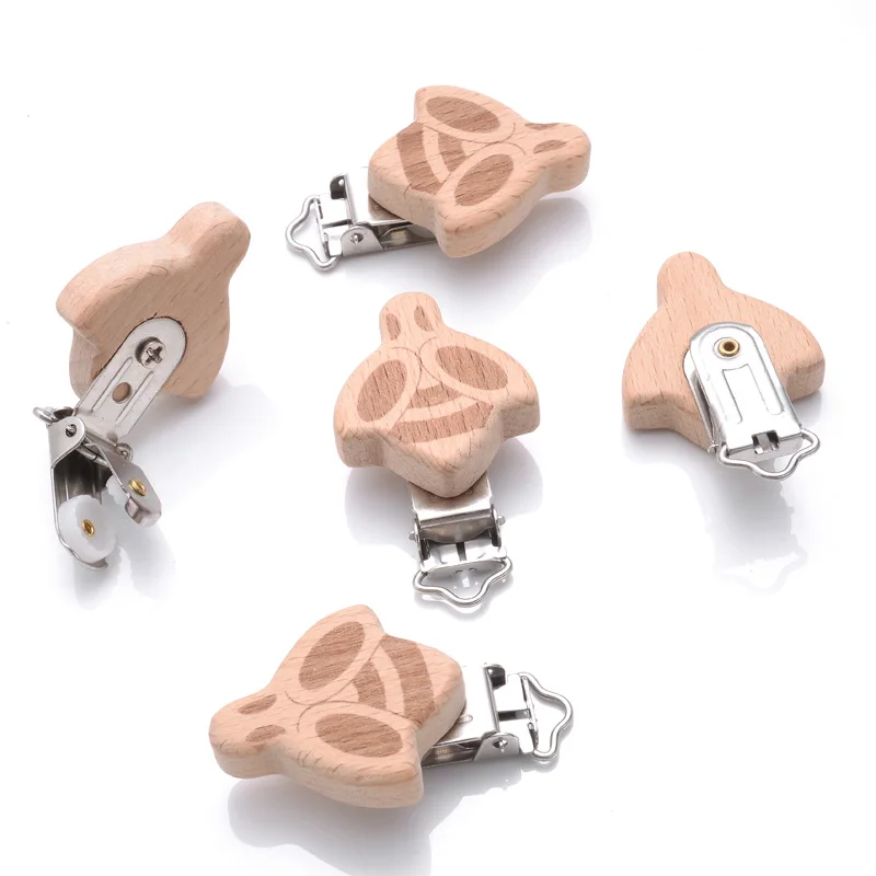 10pc Cartoon Tier Schnuller Clip Holz Schnuller Clip Für Pflege Kauen Zubehör DIY Dummy Clip Ketten Holz Baby Beißring spielzeug