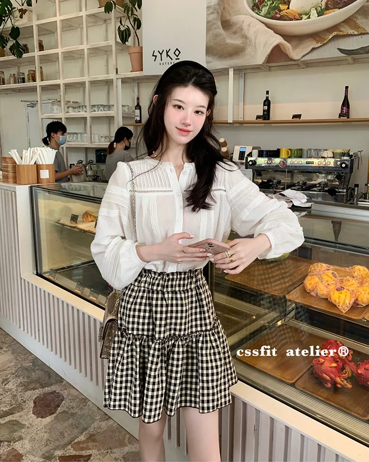 

Юбка в стиле ретро с плиссировкой, эластичным поясом, клетчатым узором, универсальная многоярусная юбка для молодых женщин, стандартный крой