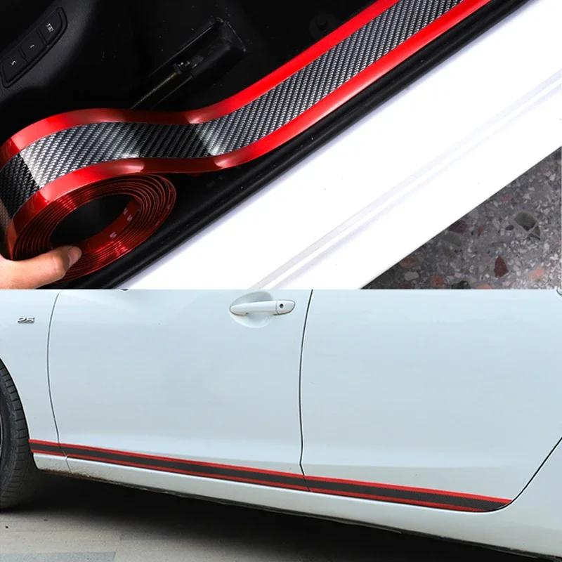 Car Anti Scratch Stickers Carbon Fiber Auto Door Sill Bumper Trunk Anti-collision Strip Threshold Protector Film Exterior Parts