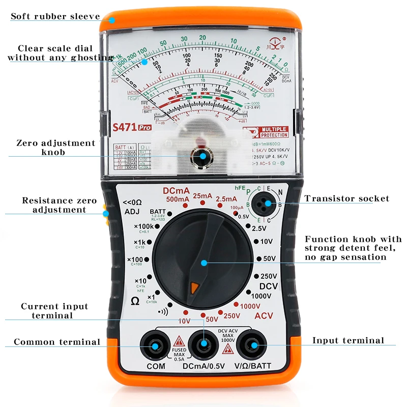 NJTY S471PRO Mini-Analog-Multimeter, universelles hochpräzises mechanisches Anti-Burn-Multimeter – Detail 7
