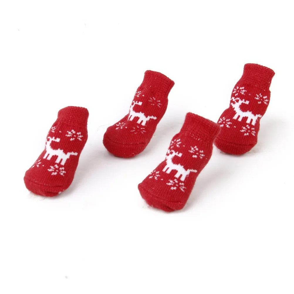 

4Pcs Pet Socks Red Size S Cotton Non Slip Anti Claw Pattern Socks for Dogs Cats Protect Against Cold Snow Ice Salt