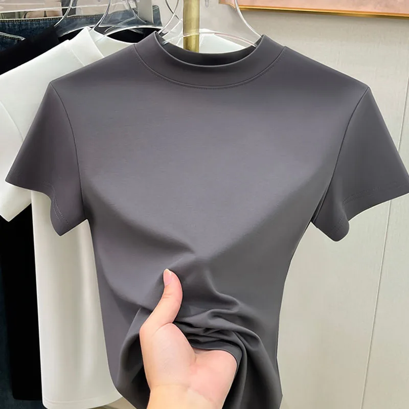 2024 New Fashion Short Sleeve Summer Blouse Women O Neck Casual Solid Ladies Tops Shirts  lsh24011801