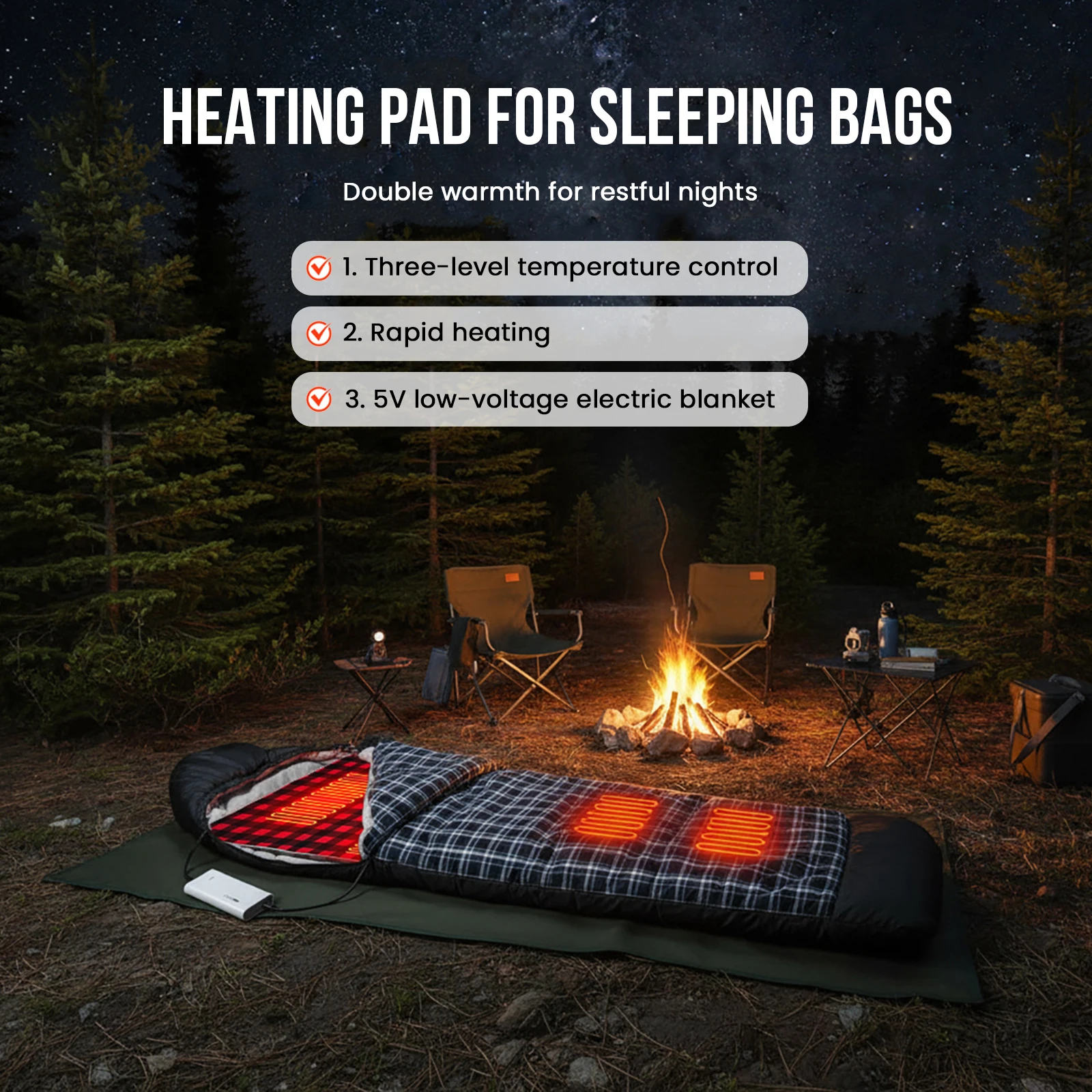 

USB Heating Sleeping Mat 5 Heating Zones Outdoor Electric Heating Pad Camping Heated Sleeping Mattress for Camping Tent Mat