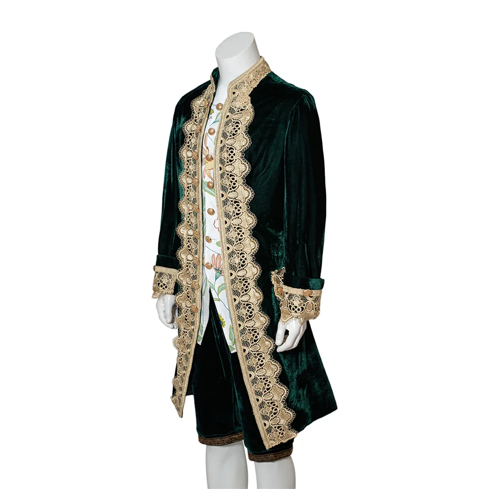 1790s Men's  Colonial French Historical Tuxedo Retro Victorian Baroque Rococo Luxury Tailcoat Costume Noble Court  Green King Su