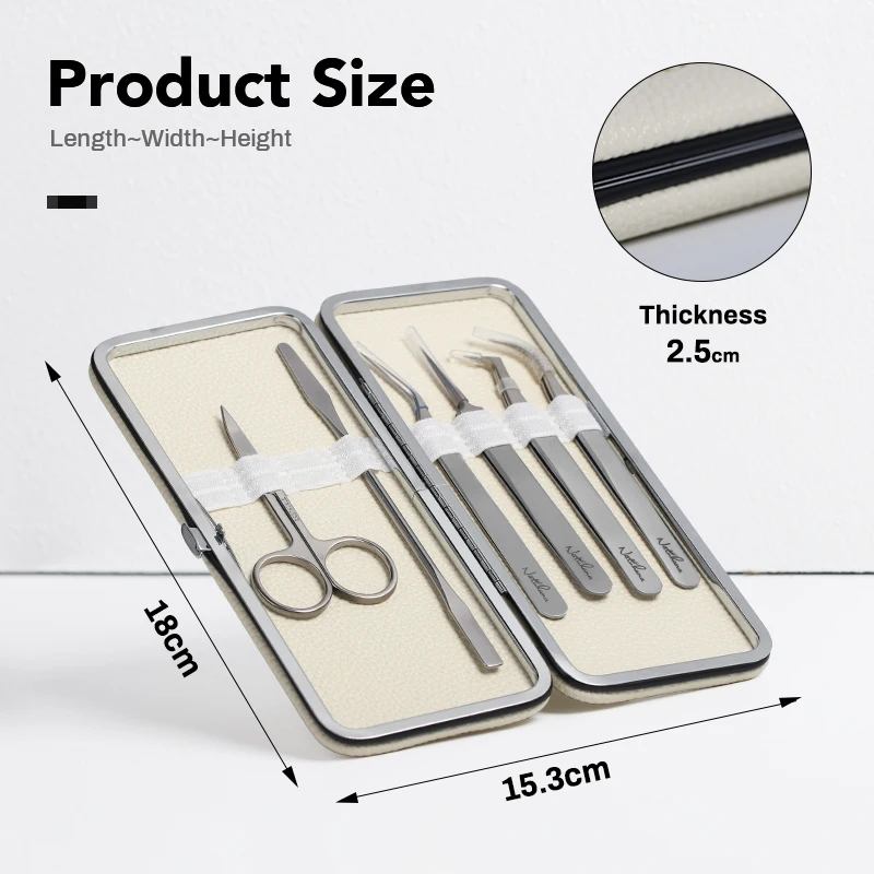 NATUHANA Eyelash Tweezers Set with Rose/Cream/Mocha-colored tweezers case Storage box for eyelash extension tweezer Makeup Tools
