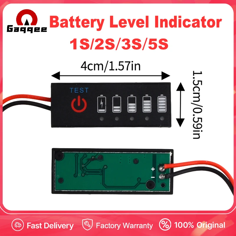 

1S 2S 3S 5S Battery Level Indicator 18650 Lipo Lithium Capacity Tester 4.2V-25.2V Anti Reverse Connection LED Display