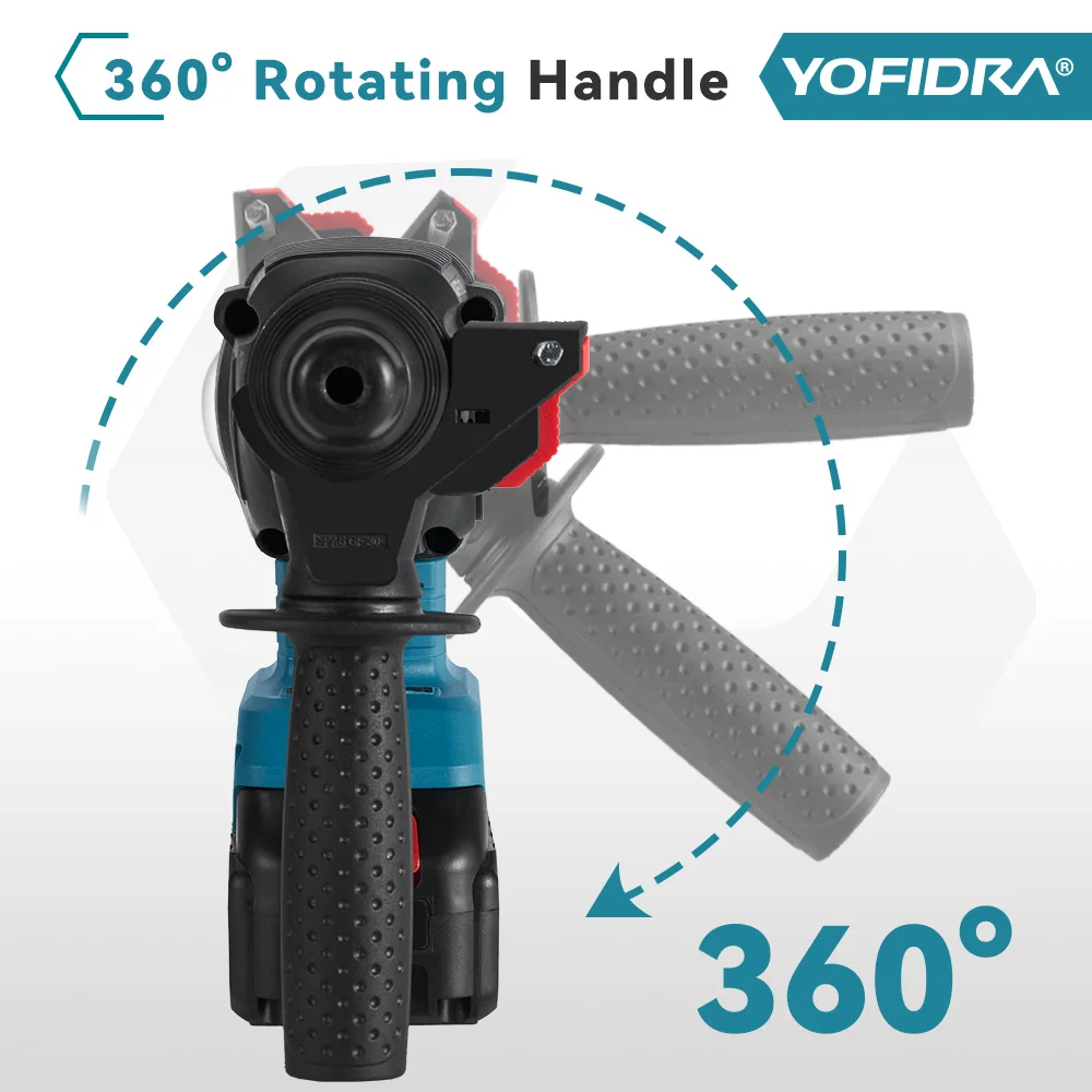 YOFIDRA 26mm Cylinder Brushless Motor Electric Hammer Drill with Drill Bits.for Makita 18V Battery Cordless Impact Rotary Drill