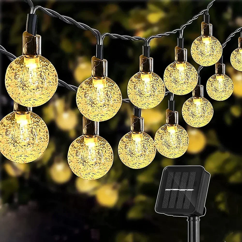 Solar Crystal Globe LED String Lights 60 LED 8 Lighting Modes IP65 Fairy Light Christmas Garland For Garden Party Decor