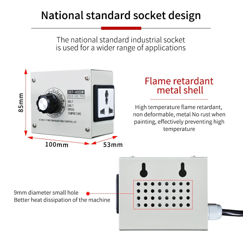 220V 4000W Stepless Speed Controller AC Motor Voltage Regulator Dimmer for Fan Grinder Heater 0-220V Adjustable Switch