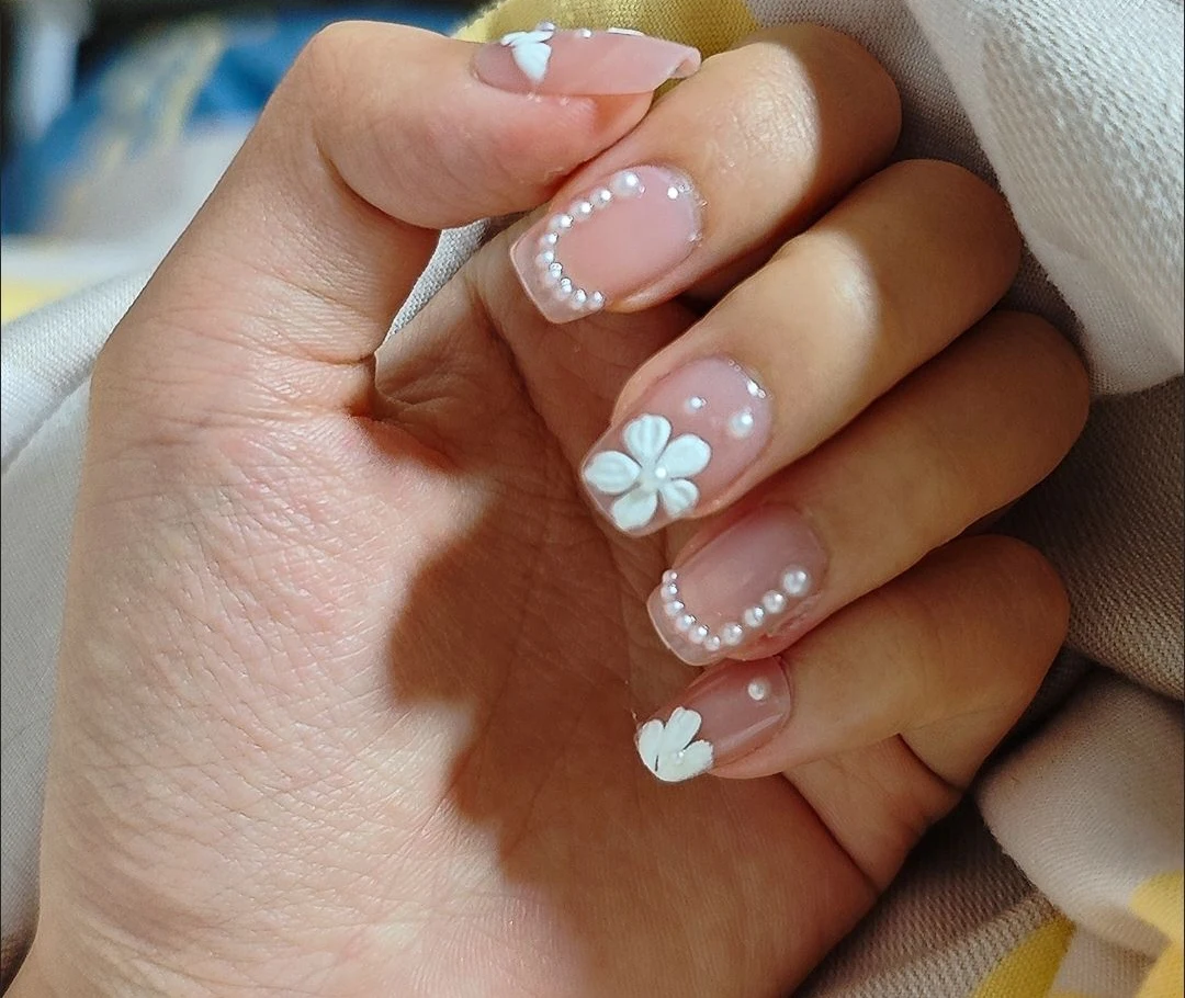 10 pièces mignon fleur perle réglage rose faux ongles légers et faciles à coller faux ongles pour la décoration d'ongle à faire soi-même