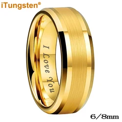 iTungsten 6mm 8mm Tungsten Carbide Finger Ring Men Women Engagement Wedding Band Fashion Jewelry I Love You Engraved Comfort Fit