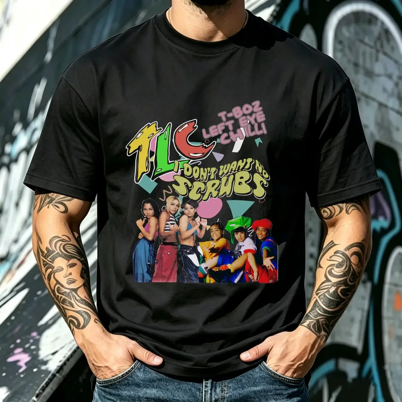 washed T Shirt Inspired TLC i don't want no scrubs girl group gift for fan TE6526 long sleeves vintage Washed Versatile graphic