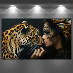 Large Size Diamond Painting 2024 Woman and Leopard Jewel Cross Stitch Diamond Mosaic Full Sqaure Round Rhinestones Home Decor