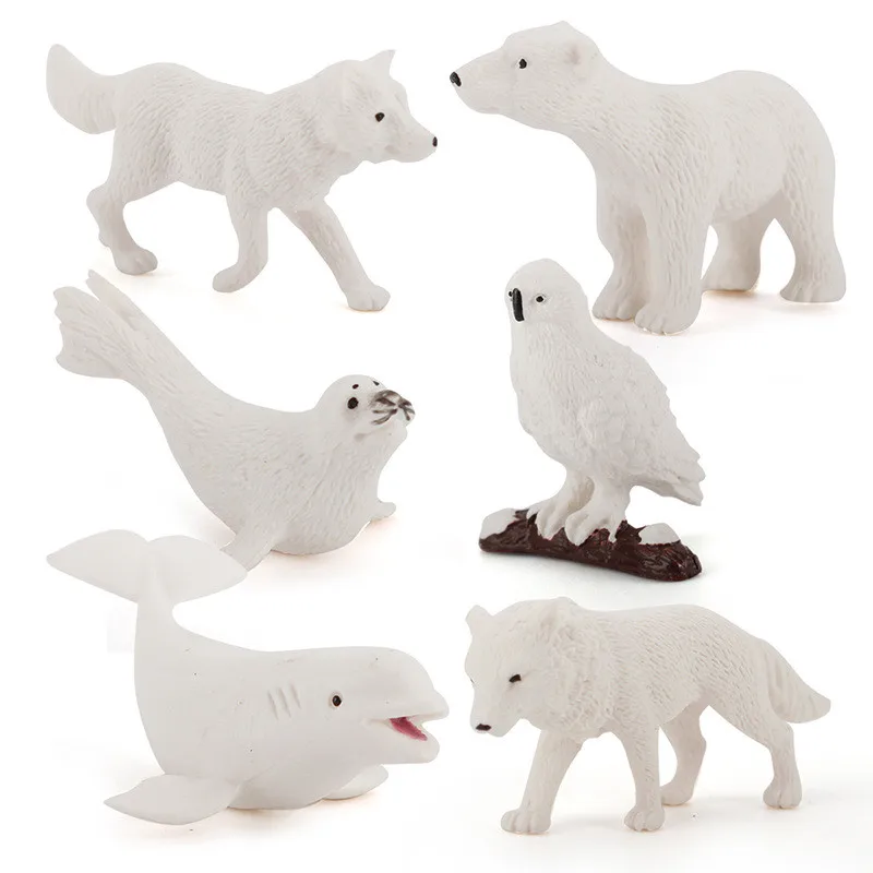 6Pcs Winter Animal Toy Simulation Cute Action Figure Model Polar Bear North Pole Animal Kit Kids Educational Cognitive Toy Gift